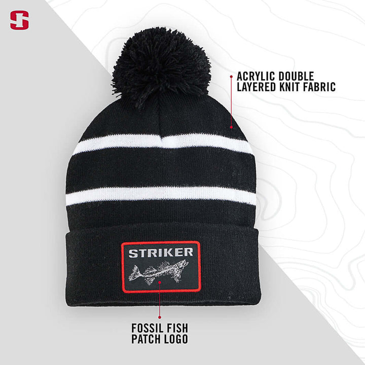 Striped Pom Hat - Black