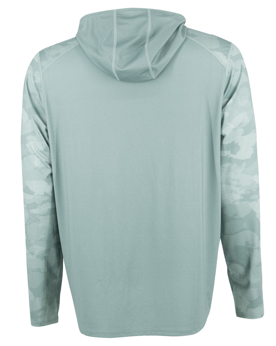 Light green hoodie with camouflage sleeves on a white background
