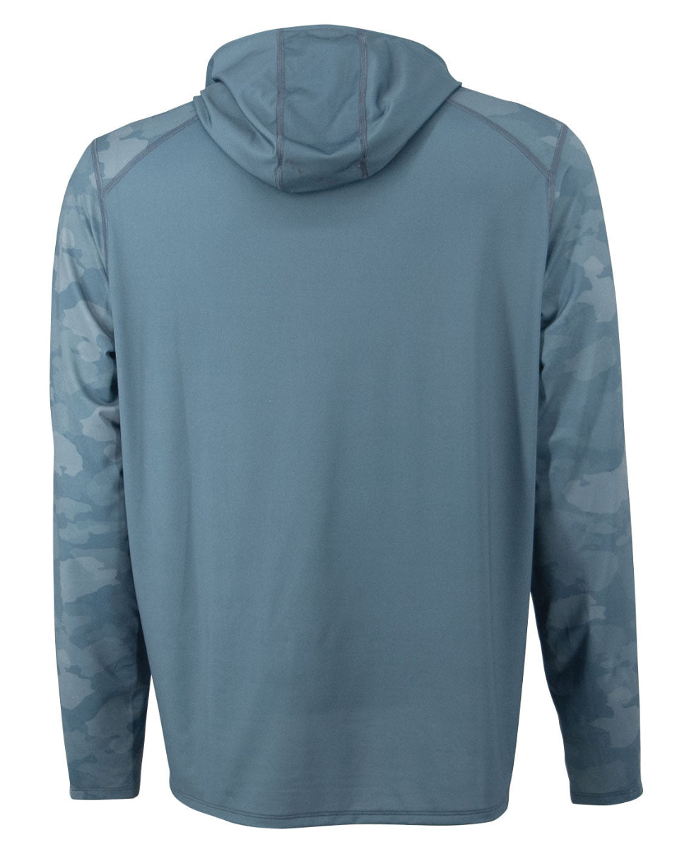 Blue hooded shirt on a white background