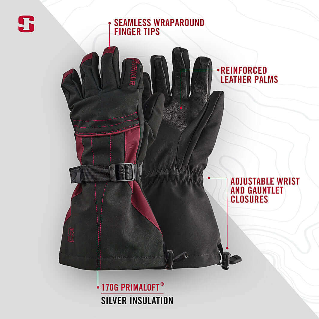 Striker | Women's Stella Gloves - Black/Burgundy | Ice Fishing Gloves