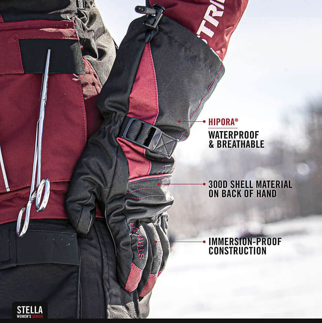 Striker | Women's Stella Gloves - Black/Burgundy | Ice Fishing Gloves