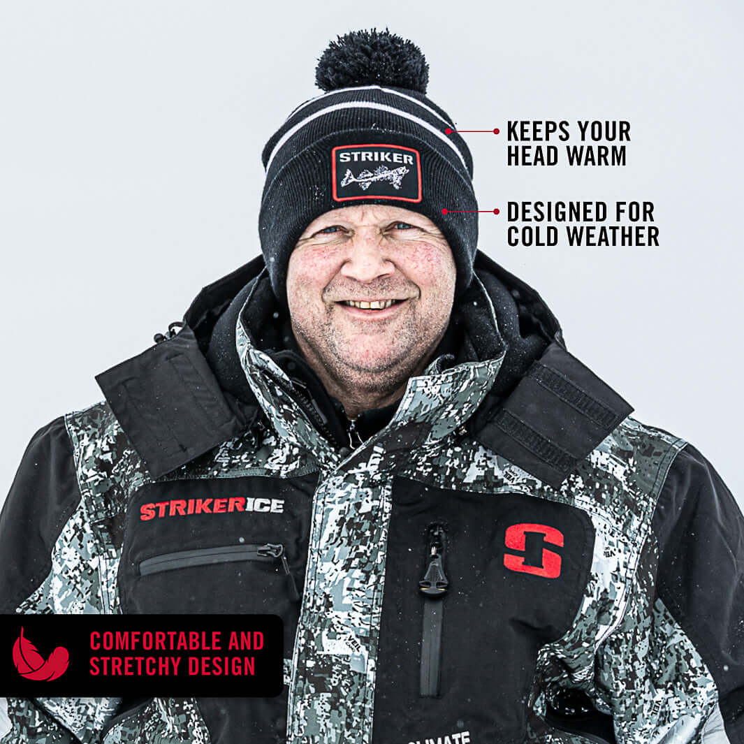 Striker Striped Pom Hat Black Ice Fishing Hats - Main Image